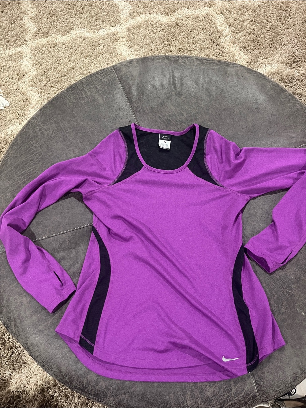 Nike Women's Purple Long Sleeve Athletic Top with Black Accents